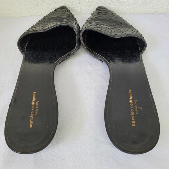 NARCISO RODRIGUEZ Mules Womens Size 7 US Snake Leather Pointy Toee Flat Shoes - Picture 8 of 12